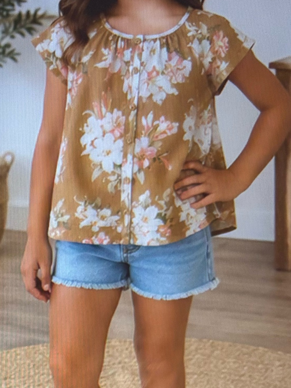 Janie and Jack Mustard Floral Short-Sleeve Top size 7